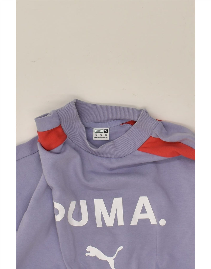 PUMA Womens Oversized Graphic Sweatshirt Jumper UK 6 XS Purple Cotton | Vintage Puma | Thrift | Second-Hand Puma | Used Clothing | Messina Hembry 