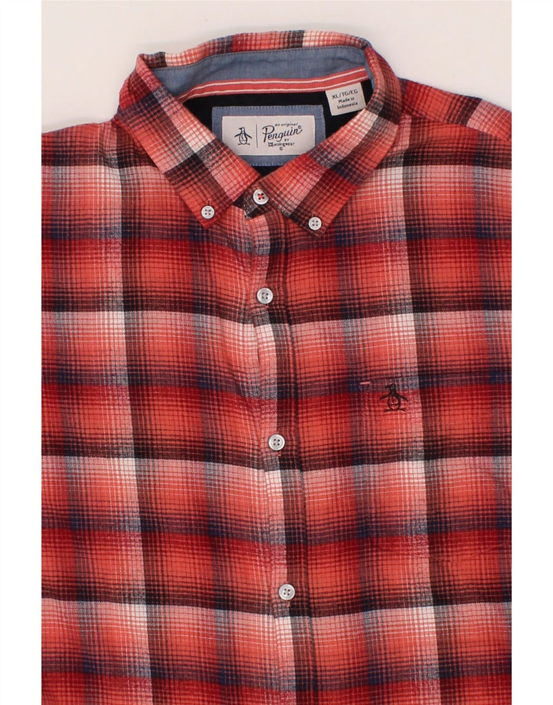 PENGUIN Mens Flannel Shirt XL Red Check Cotton Vintage Penguin and Second-Hand Penguin from Messina Hembry 