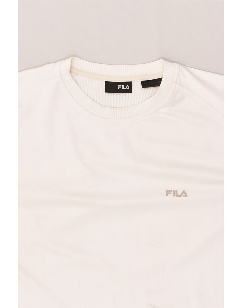 FILA Mens T-Shirt Top Medium White Polyester | Vintage Fila | Thrift | Second-Hand Fila | Used Clothing | Messina Hembry 