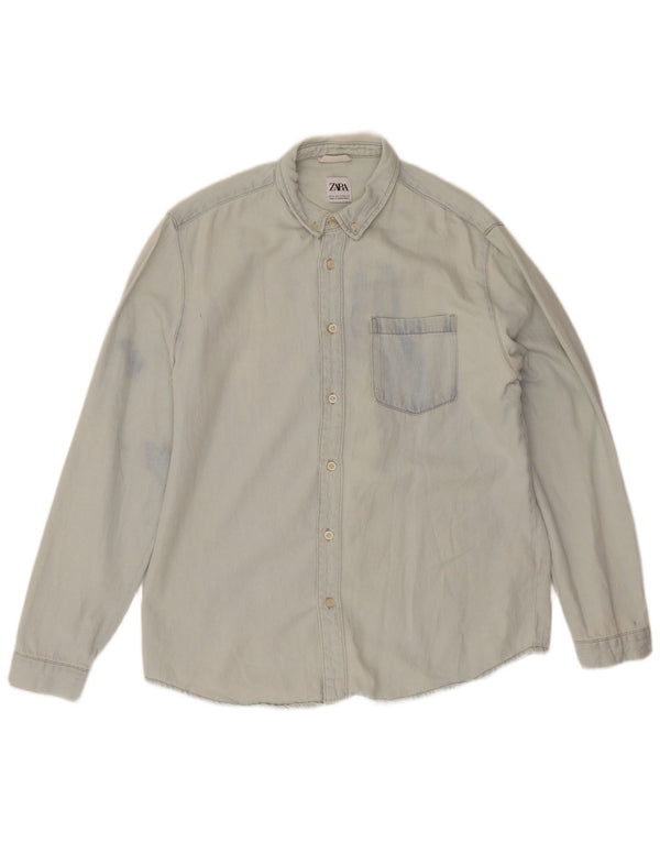 Zara Mens Denim Shirt XL Blue Cotton