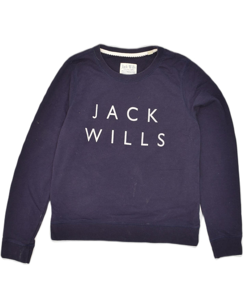 JACK WILLS Womens Graphic Sweatshirt Jumper UK 12 Medium Navy Blue Cotton | Vintage Jack Wills | Thrift | Second-Hand Jack Wills | Used Clothing | Messina Hembry 