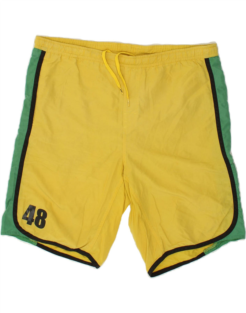 PUMA Mens Graphic Sport Shorts Large Yellow Colourblock Nylon | Vintage Puma | Thrift | Second-Hand Puma | Used Clothing | Messina Hembry 