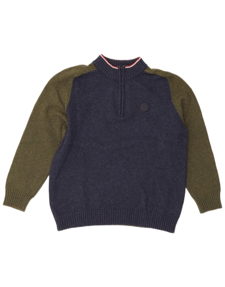 PEPE Jeans Mens Zip Neck Jumper Sweater Large Navy Blue Colourblock Wool