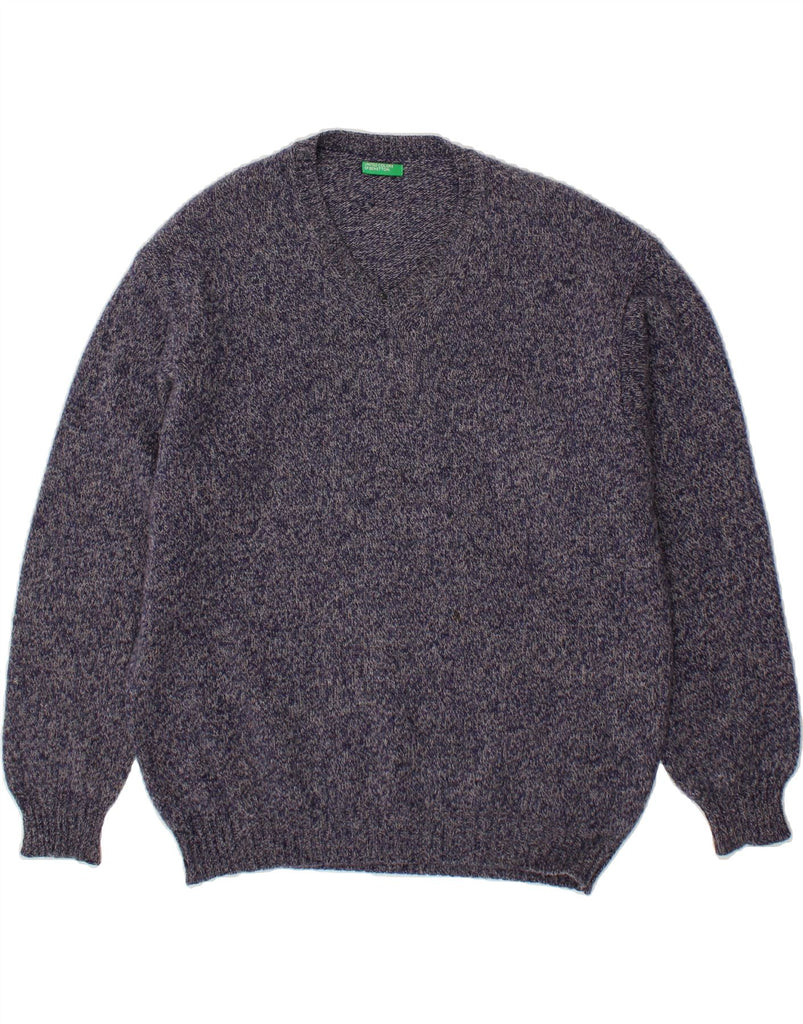 BENETTON Mens V-Neck Jumper Sweater Large Navy Blue Vintage Benetton and Second-Hand Benetton from Messina Hembry 