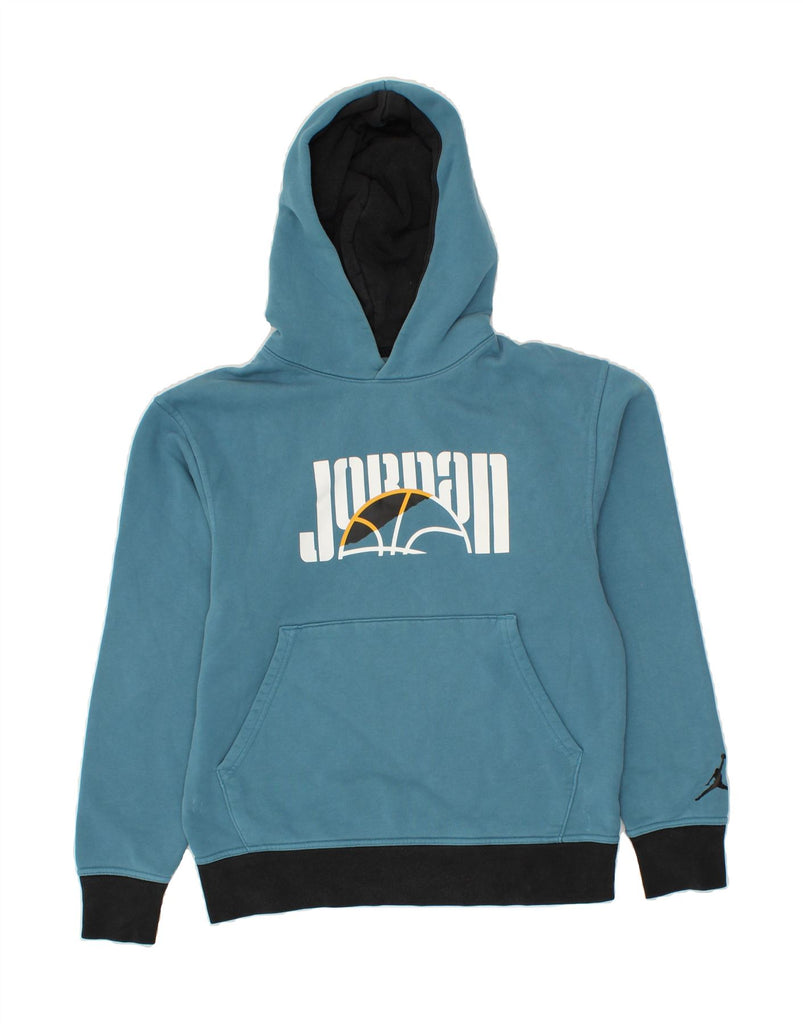 JORDAN Mens Graphic Hoodie Jumper Small Blue Cotton Vintage Jordan and Second-Hand Jordan from Messina Hembry 
