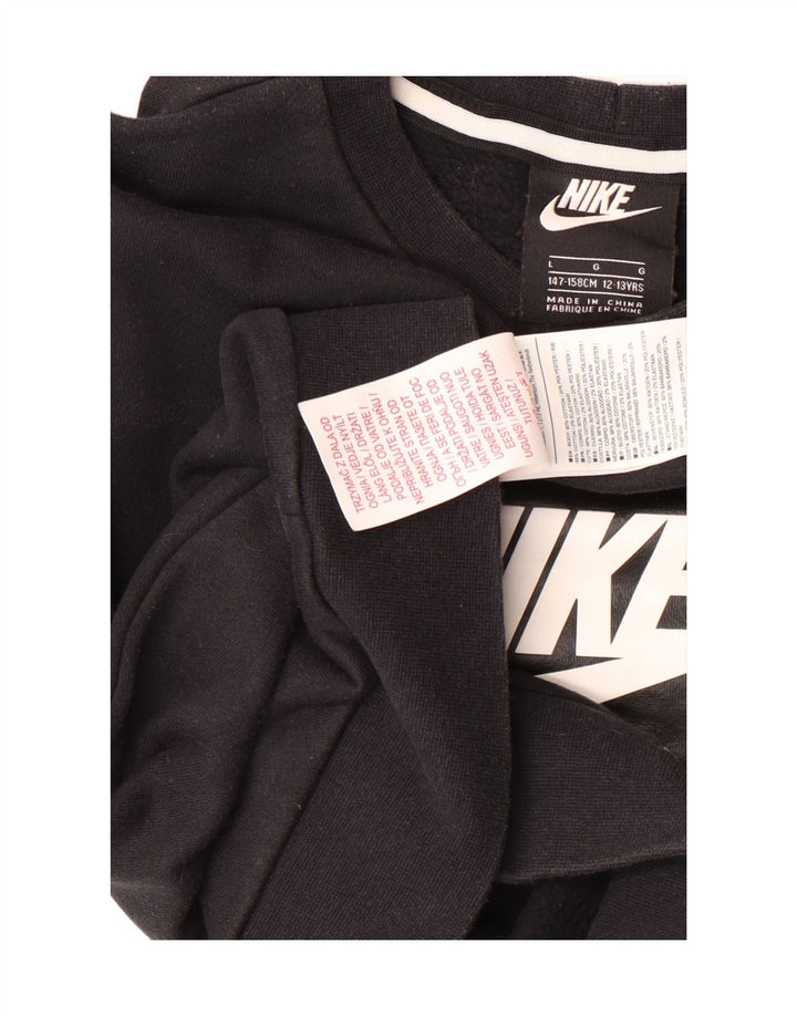 NIKE Boys Graphic Sweatshirt Jumper 12-13 Years Large Black Colourblock