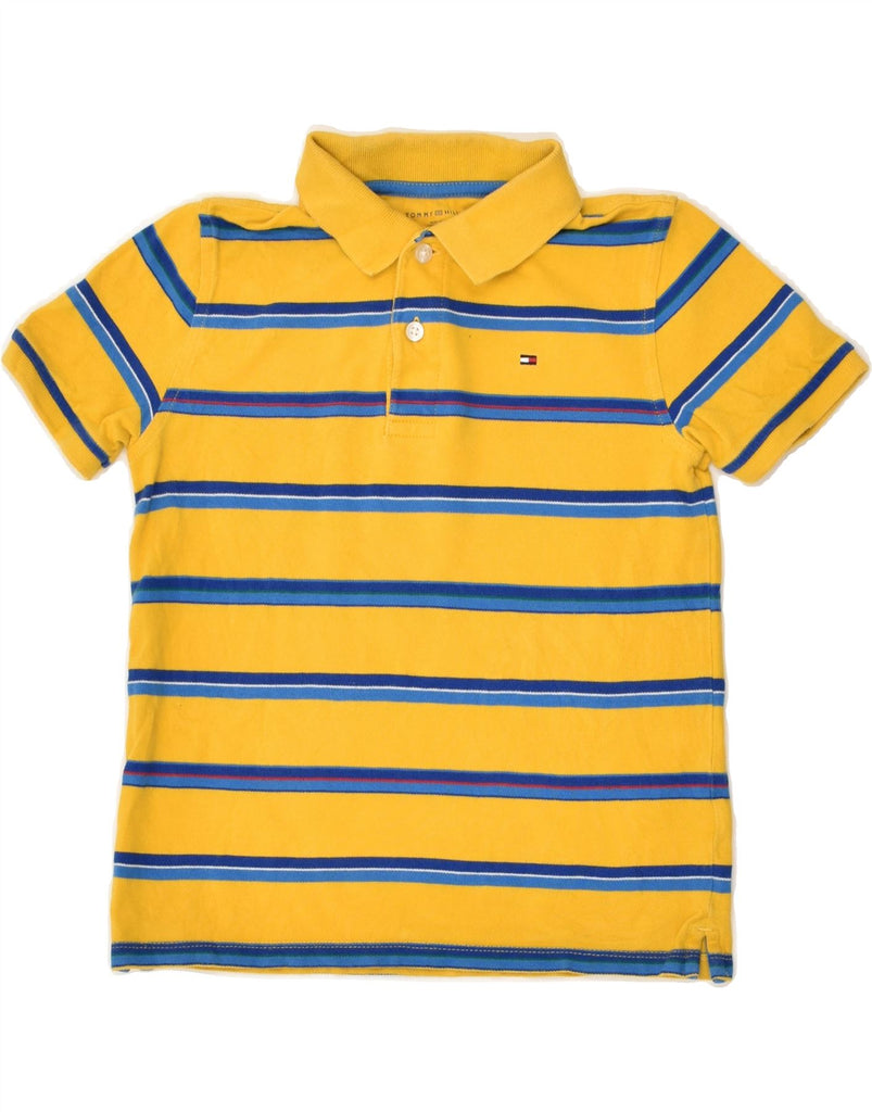 TOMMY HILFIGER Boys Polo Shirt 8-9 Years Medium  Yellow Striped Cotton | Vintage Tommy Hilfiger | Thrift | Second-Hand Tommy Hilfiger | Used Clothing | Messina Hembry 