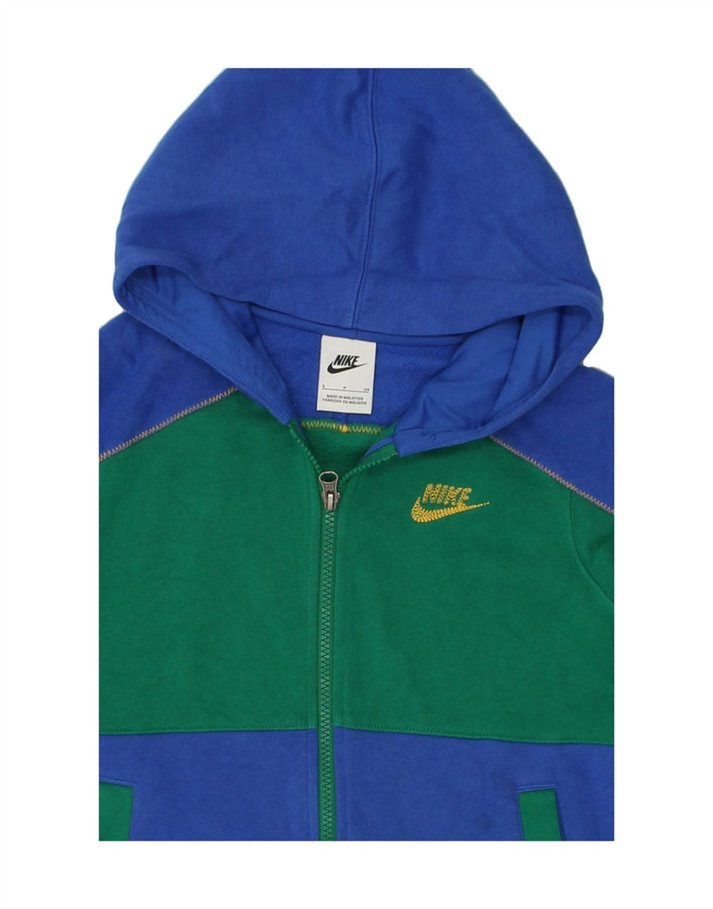 NIKE Boys Zip Hoodie Sweater 9-10 Years Small  Green Colourblock Cotton | Vintage Nike | Thrift | Second-Hand Nike | Used Clothing | Messina Hembry 