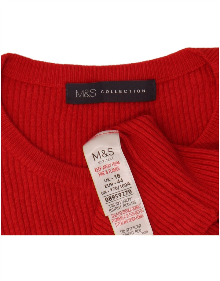Marks & Spencer Womens Crop T-Shirt Top UK 16 Large Red Viscose