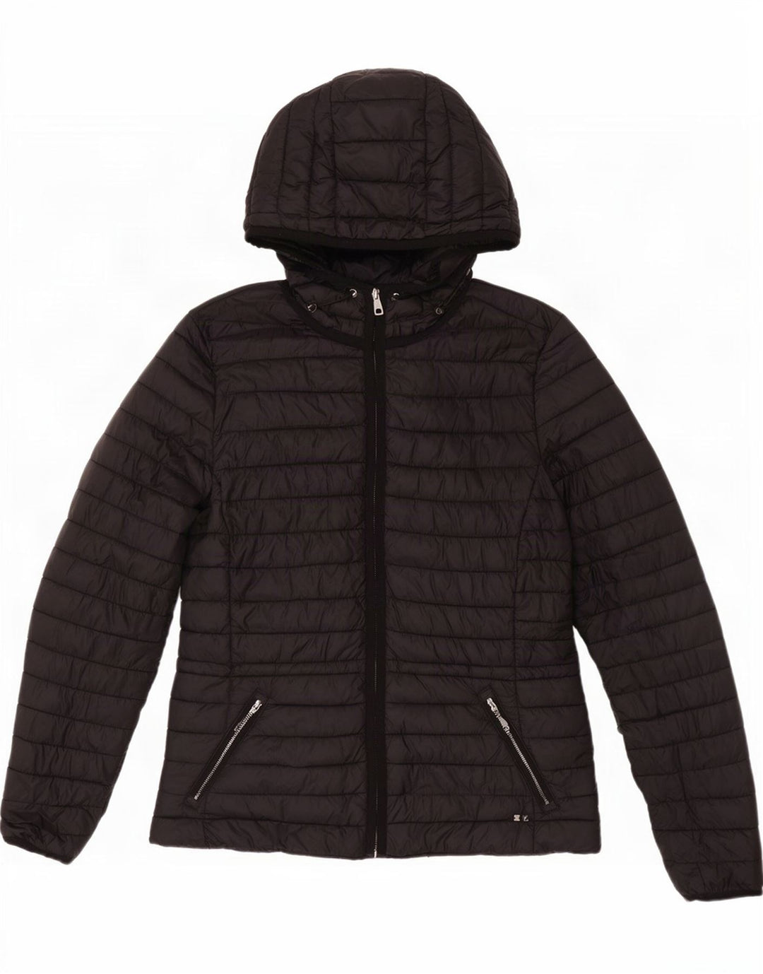 Massimo Dutti Womens Hooded Padded Jacket UK 12 Medium Black Nylon