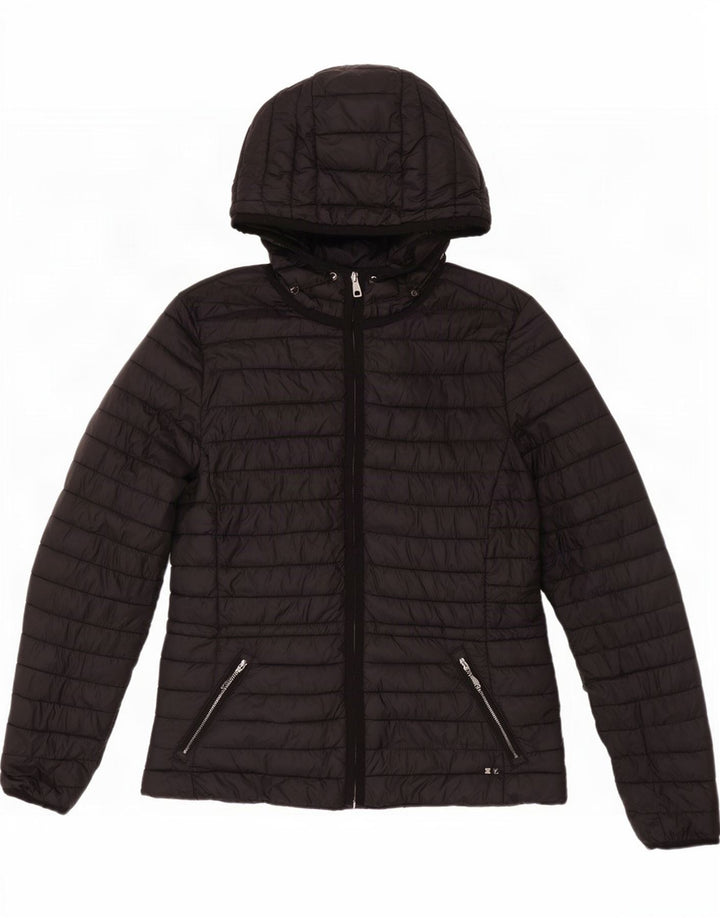 Massimo Dutti Womens Hooded Padded Jacket UK 12 Medium Black Nylon