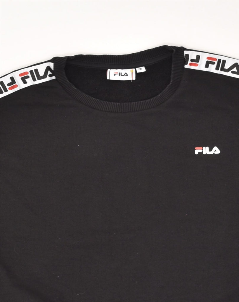 FILA Womens Graphic Sweatshirt Jumper UK 14 Medium Black Cotton | Vintage Fila | Thrift | Second-Hand Fila | Used Clothing | Messina Hembry 