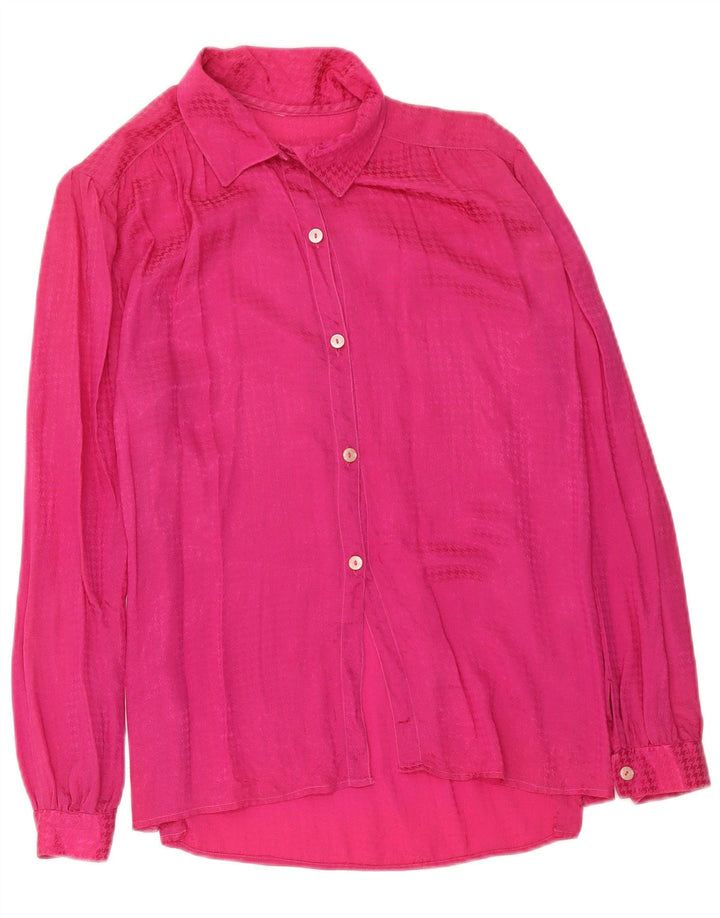 Vintage Womens Shirt Blouse UK 12 Medium Pink Houndstooth