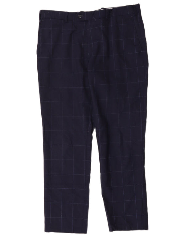 Massimo Dutti Mens Suit Trousers EU 42 Large W32 L28 Navy Blue Check