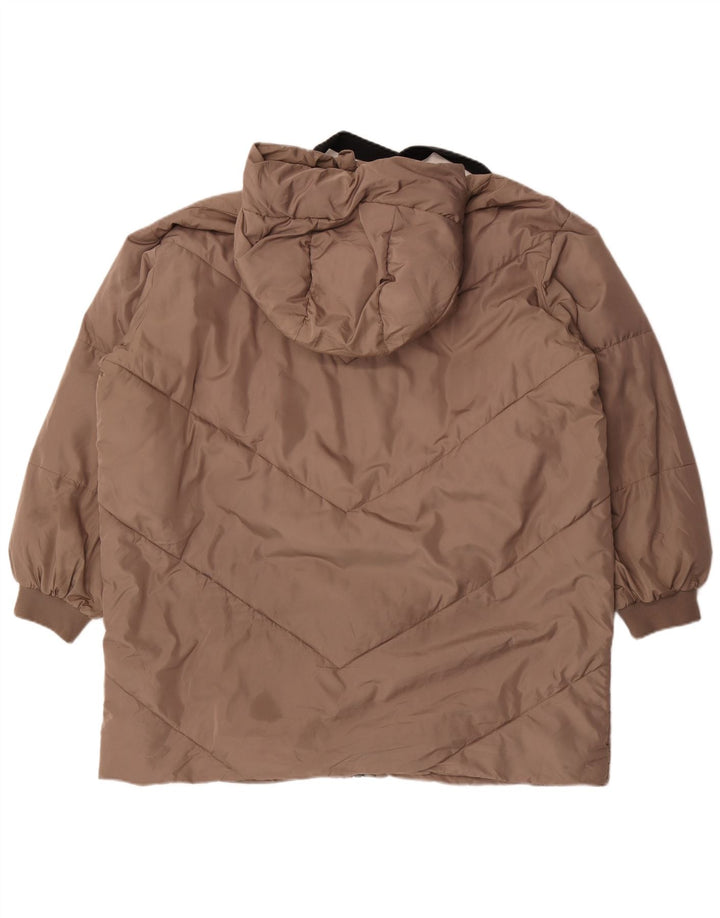 Zara Womens Hooded Oversized Padded Coat UK 18 XL Brown Polyester