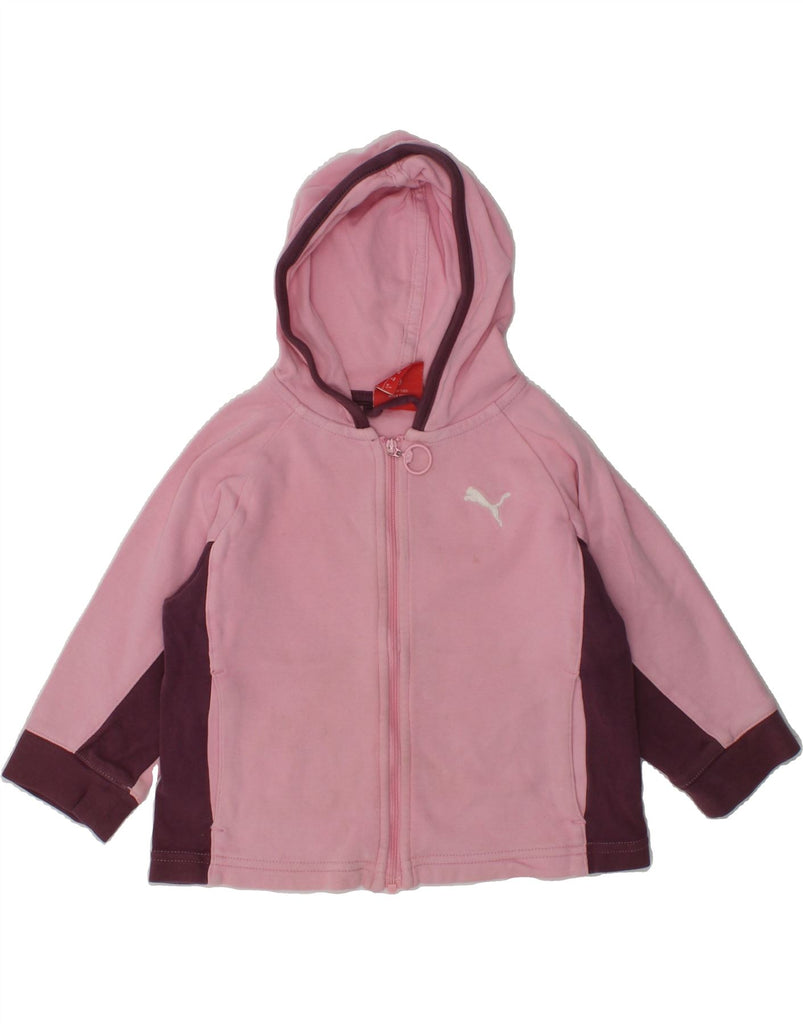 PUMA Baby Girls Hoodie Jumper 9-12 Months Pink Colourblock | Vintage Puma | Thrift | Second-Hand Puma | Used Clothing | Messina Hembry 