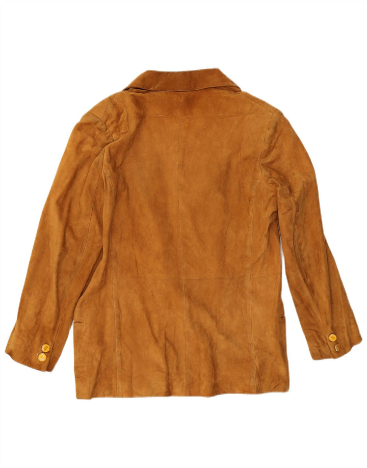 Vintage Womens 2 Button Suede Blazer Jacket UK 12 Medium Beige Leather
