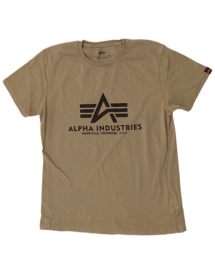Alpha Industries Mens Graphic T-Shirt Top Small Khaki Cotton
