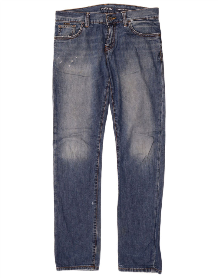 Guess Boys Distressed Regular Fit Straight Jeans 15-16 Years W32 L33 Blue