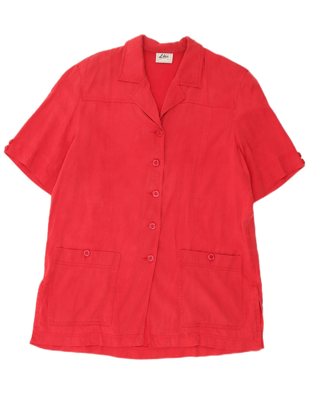 Vintage Womens 5 Button Short Sleeve Blazer Jacket UK 14 Large  Red Tencel