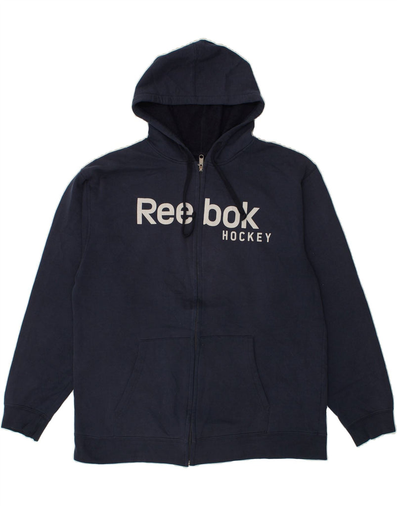 REEBOK Mens Graphic Zip Hoodie Sweater Large Navy Blue Cotton | Vintage Reebok | Thrift | Second-Hand Reebok | Used Clothing | Messina Hembry 