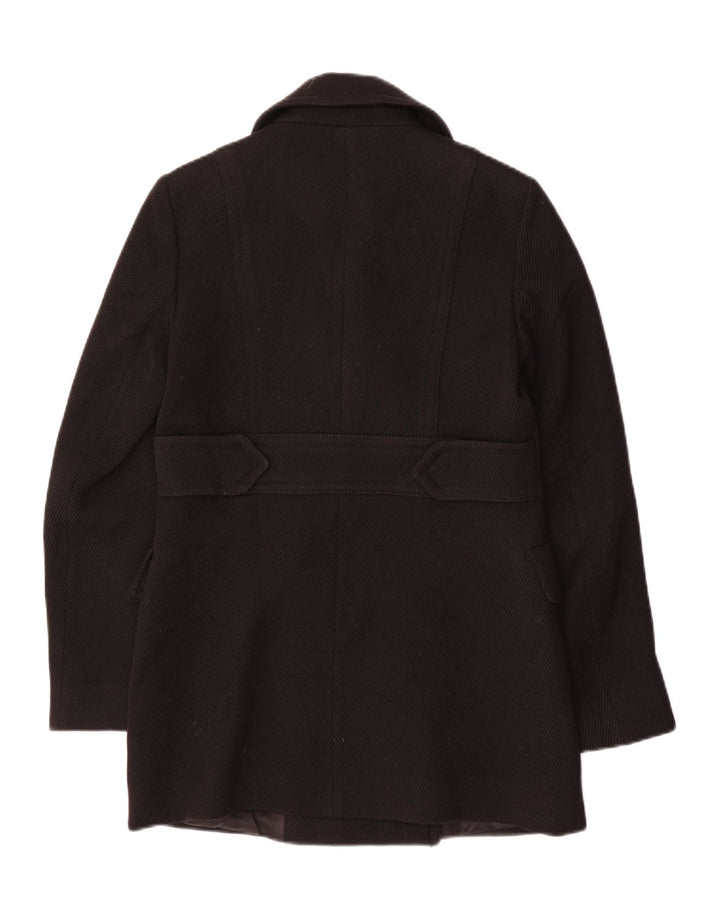 Massimo Dutti Womens Double Breasted Coat EU 38 Small Black Wool