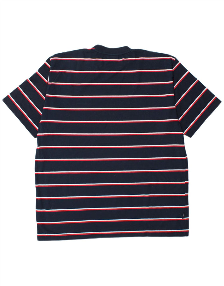 Umbro Mens T-Shirt Top XL Navy Blue Striped Polyester