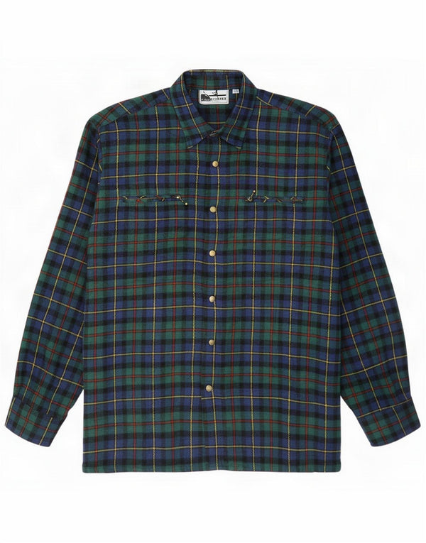 Follie Mens Overshirt Flannel Shirt Size 41/42 Large Green Check Wool