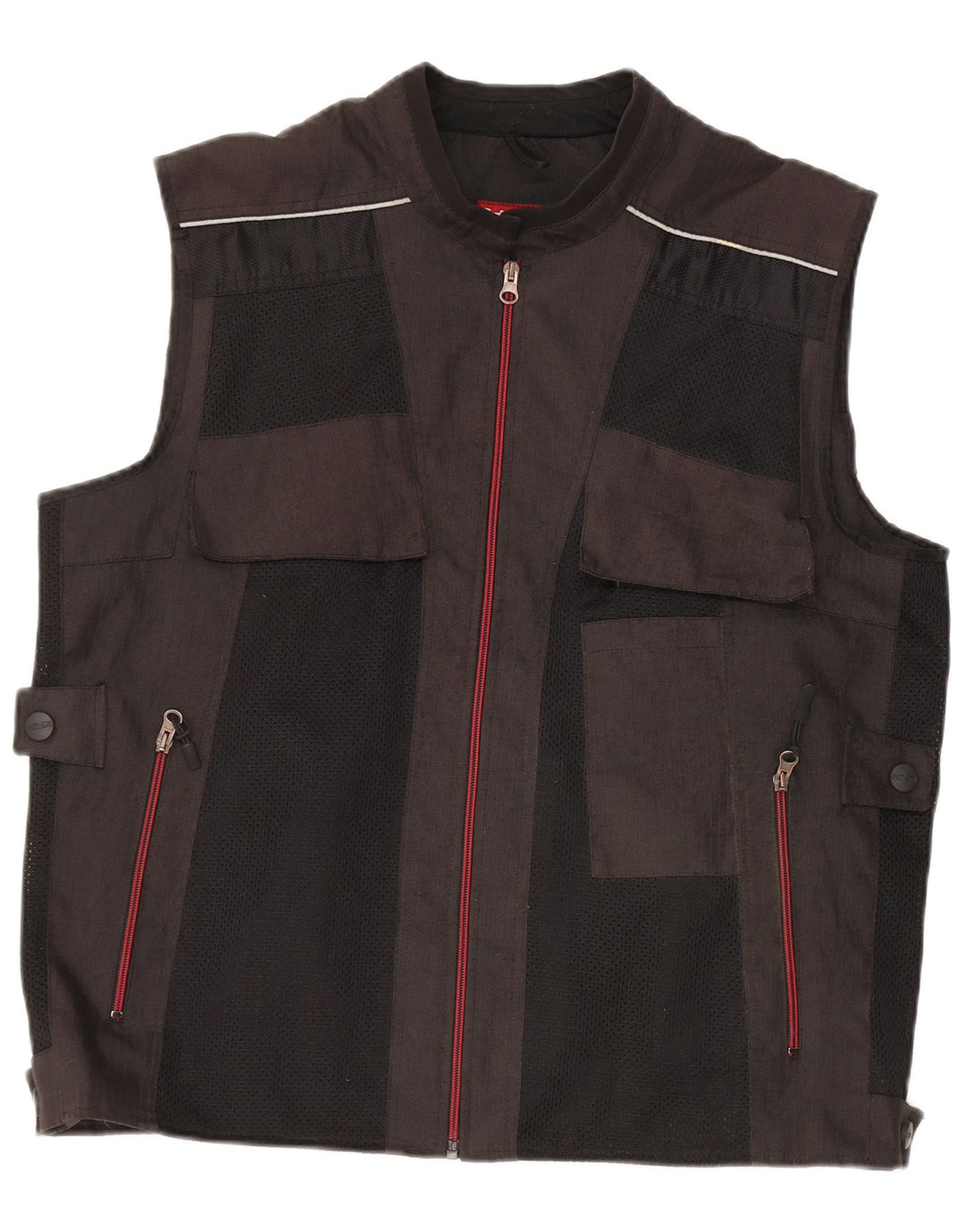 Vintage Mens Utility Gilet UK 42 XL Black Colourblock Polyester