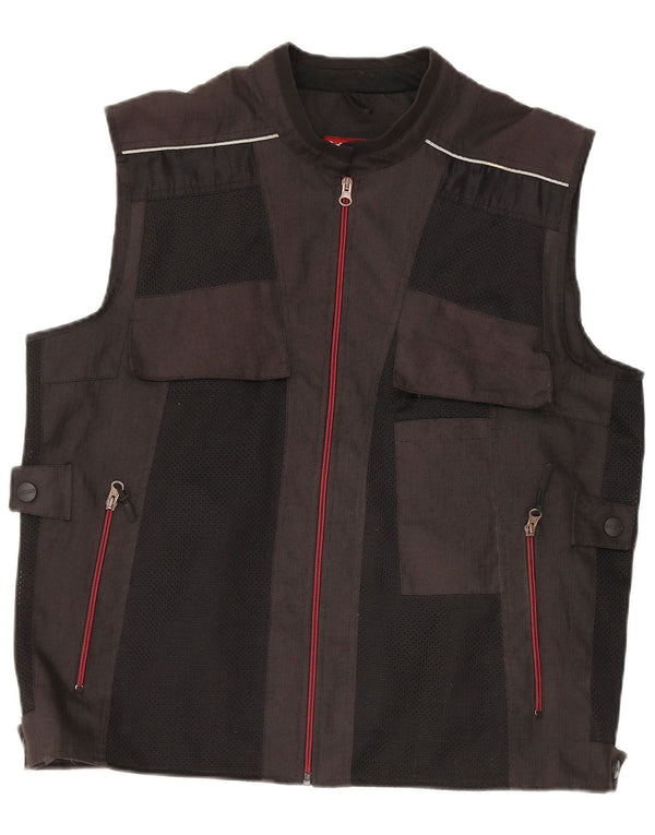 Vintage Mens Utility Gilet UK 42 XL Black Colourblock Polyester