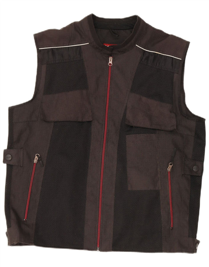 Vintage Mens Utility Gilet UK 42 XL Black Colourblock Polyester