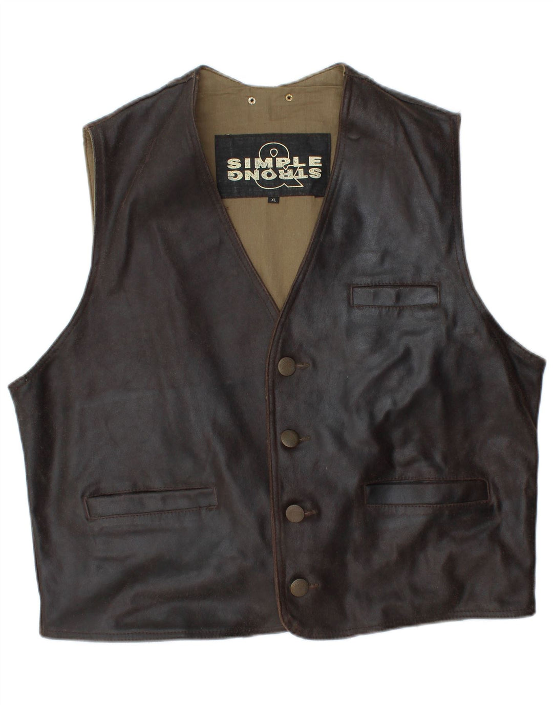 VINTAGE Mens Leather Waistcoat XL Brown Leather