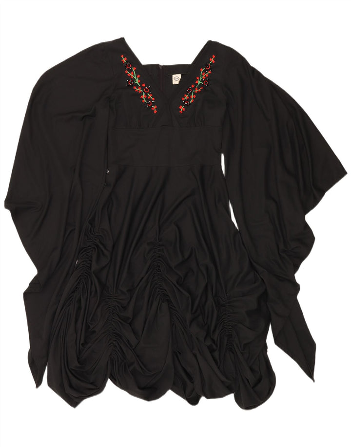 C&A Womens Batwing Pouf Dress UK 12 Medium Black Floral Polyester