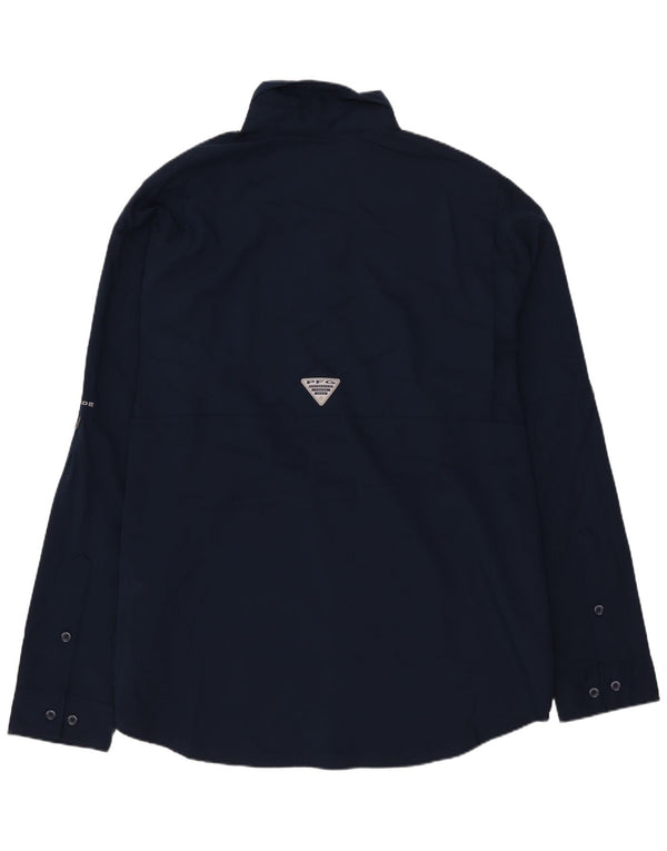 Columbia Mens Omni-Shade Shirt Large Navy Blue Check Polyester