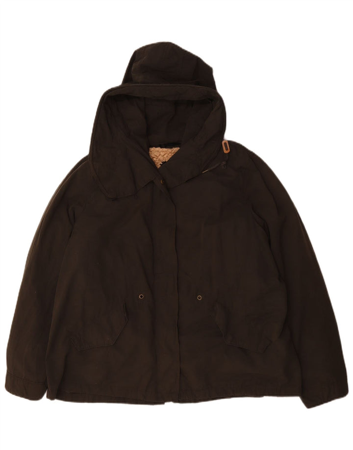 Zara Womens Hooded Sherpa Jacket UK 14 Medium Khaki Polyester