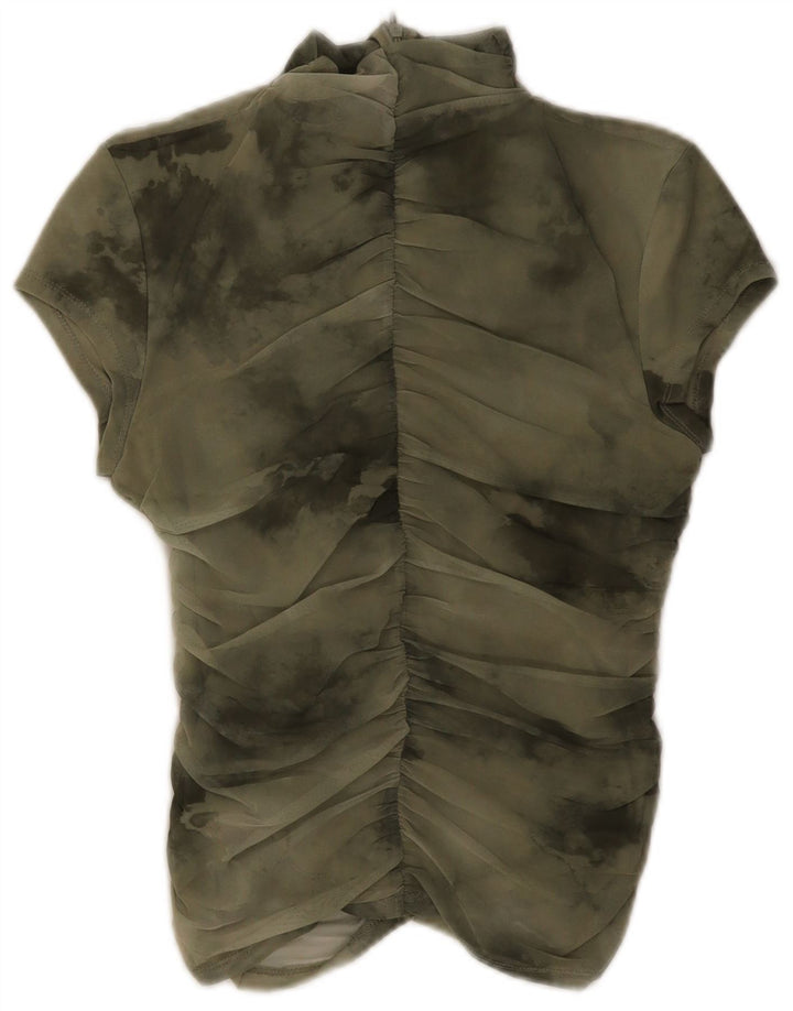 Zara Womens Blouse Top UK 12 Medium Green Tie Dye Polyester