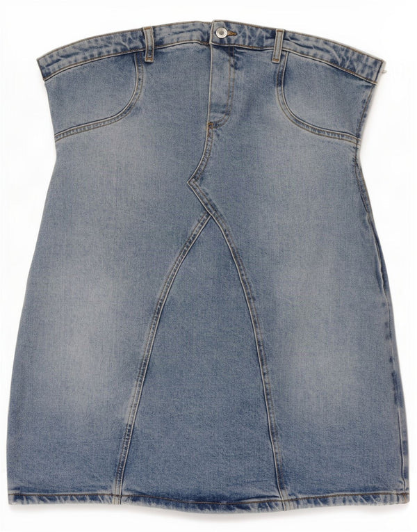 Zara Womens Denim Mini Strapless Dress UK 18 XL Blue Cotton
