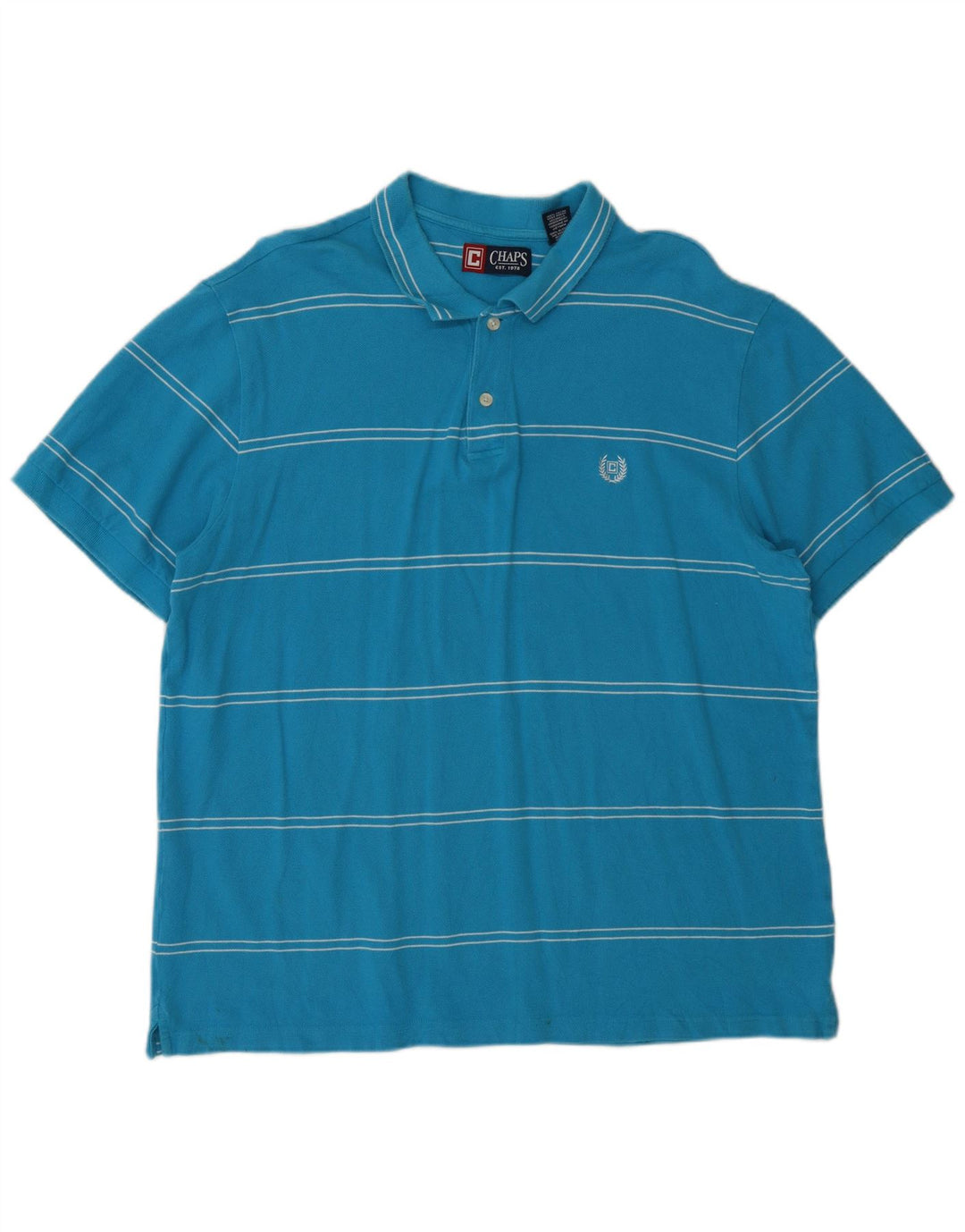 Chaps Mens Polo Shirt XL Blue Striped Cotton
