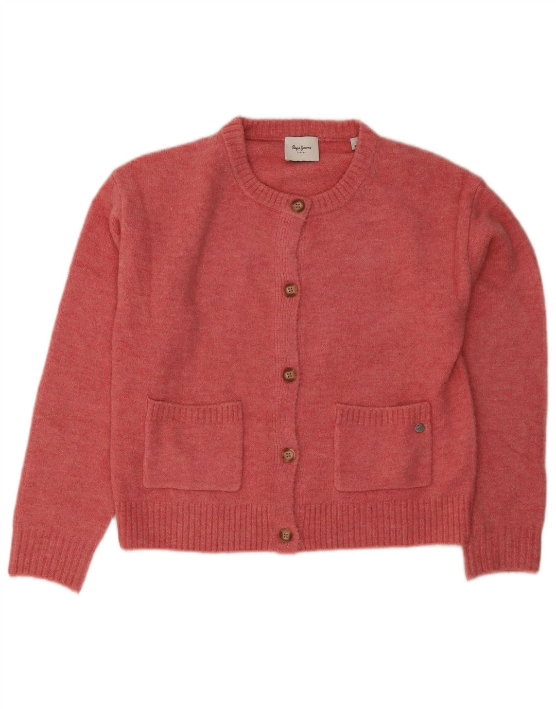 PEPE Jeans Womens Crop Cardigan Sweater UK 14 Medium Pink