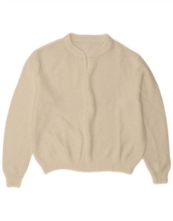 VINTAGE Womens V-Neck Jumper Sweater UK 14 Large White