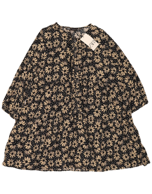 Zara Womens Tiered Dress UK 20 2XL Navy Blue Floral Viscose