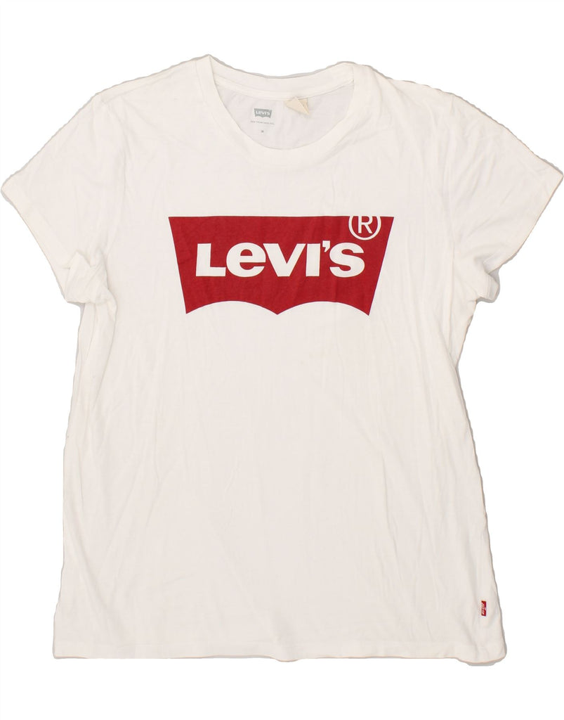 LEVI'S Womens Graphic T-Shirt Top UK 14 Medium White | Vintage Levi's | Thrift | Second-Hand Levi's | Used Clothing | Messina Hembry 