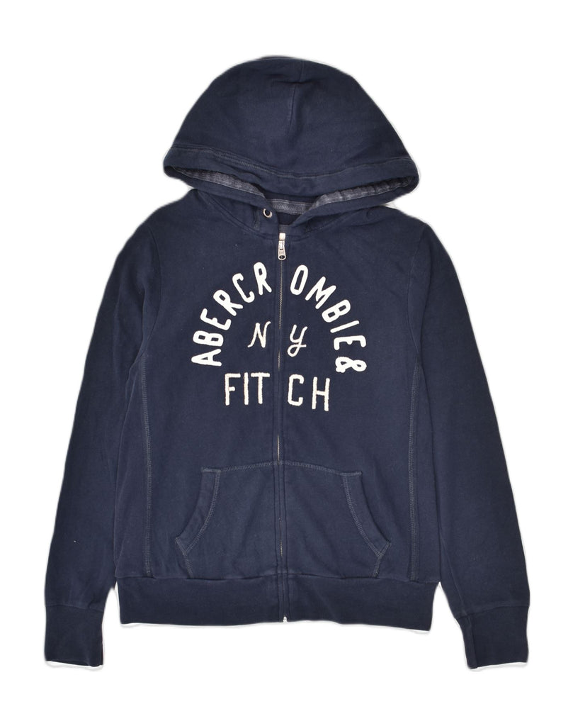 ABERCROMBIE & FITCH Womens Graphic Zip Hoodie Sweater UK 14 Medium Navy Blue | Vintage Abercrombie & Fitch | Thrift | Second-Hand Abercrombie & Fitch | Used Clothing | Messina Hembry 