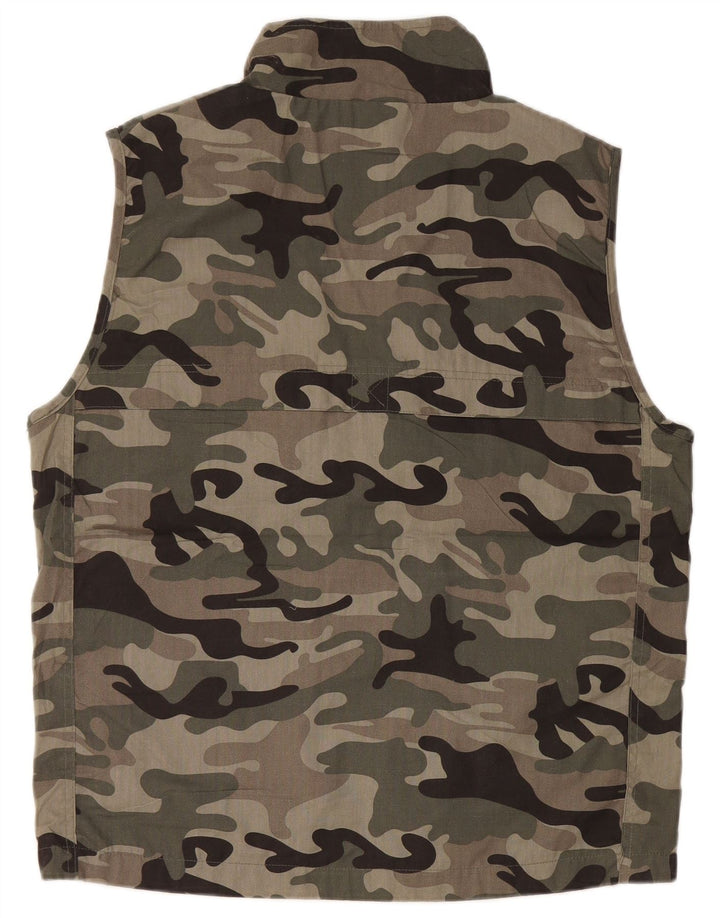 VINTAGE Mens Utility Gilet UK 38 Medium Grey Camouflage Polyester