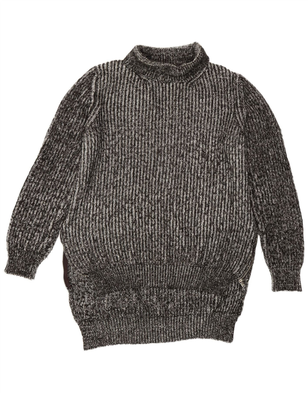 Zara Womens Longline Roll Neck Jumper Sweater UK 14 Medium Grey Flecked