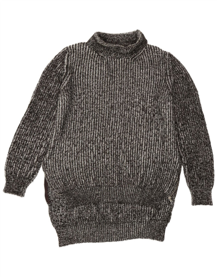 Zara Womens Longline Roll Neck Jumper Sweater UK 14 Medium Grey Flecked