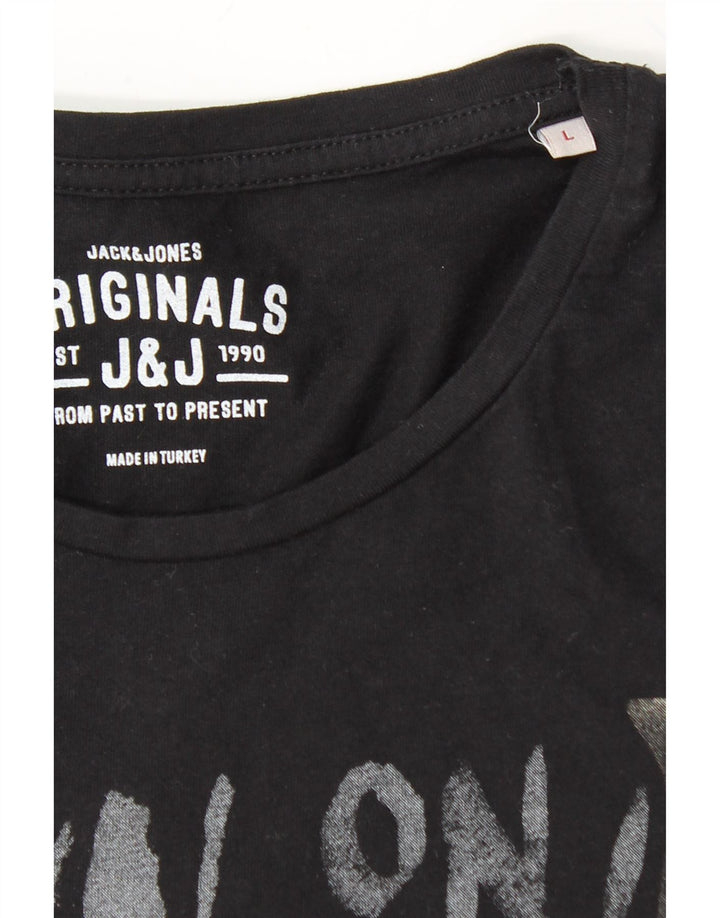 JACK & JONES Mens Graphic T-Shirt Top Large Black Cotton