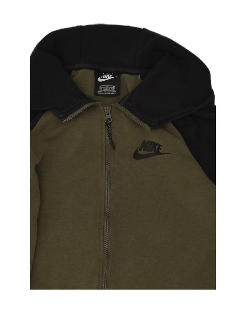 NIKE Boys Zip Hoodie Sweater 13-14 Years XL  Khaki Colourblock Cotton | Vintage Nike | Thrift | Second-Hand Nike | Used Clothing | Messina Hembry 