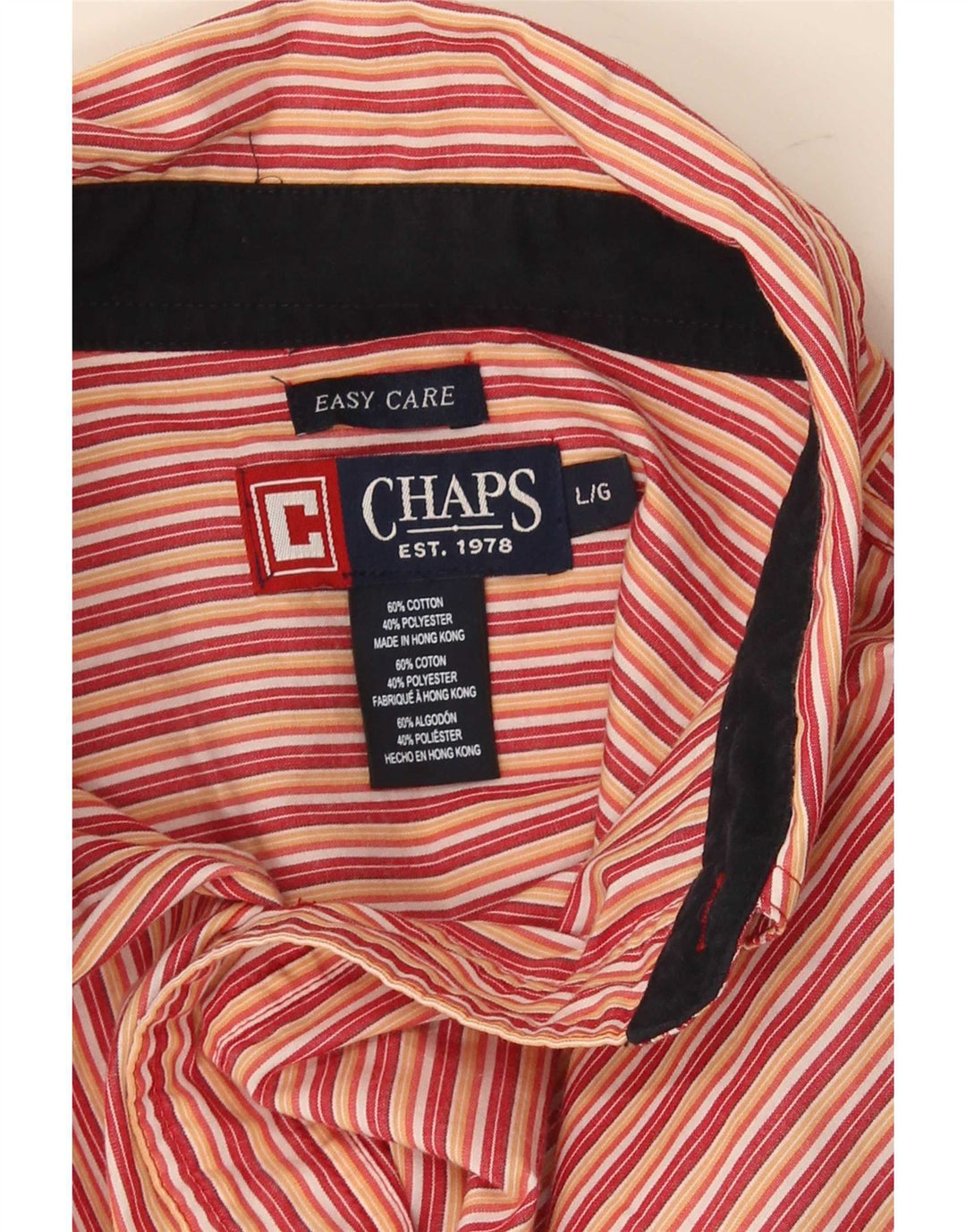 Chaps Mens Regular Fit Shirt Large Red Striped Cotton