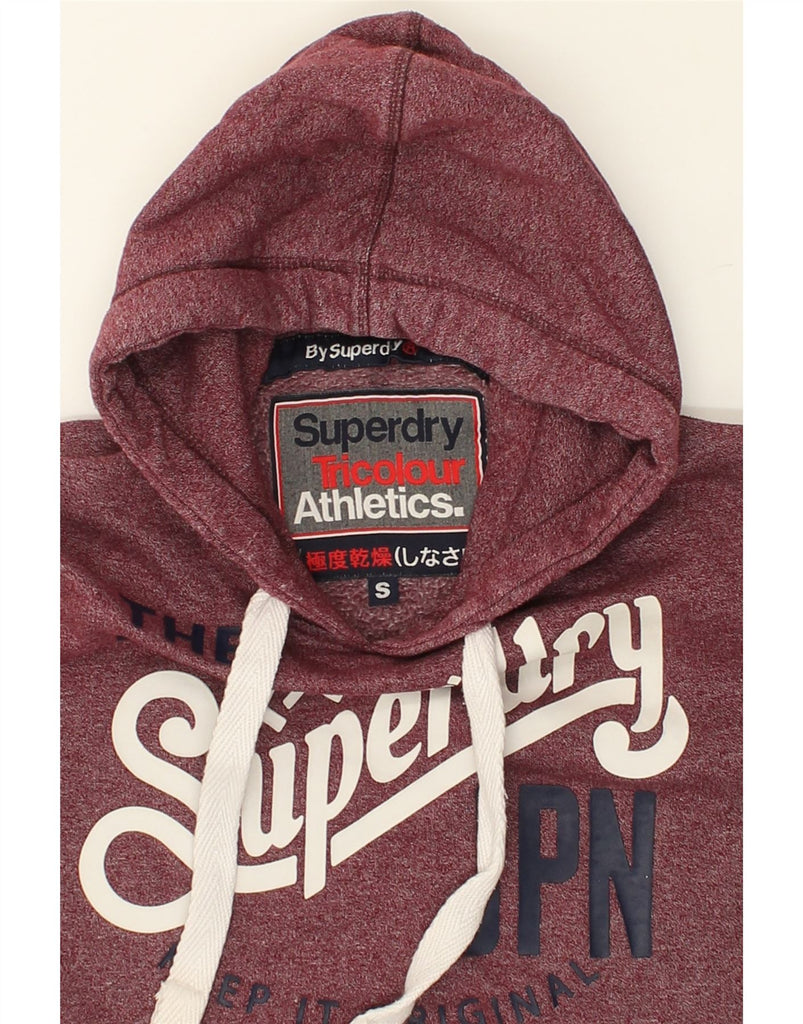 SUPERDRY Womens Graphic Hoodie Jumper UK 10 Small Maroon Flecked Cotton | Vintage Superdry | Thrift | Second-Hand Superdry | Used Clothing | Messina Hembry 